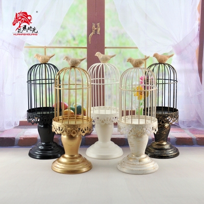 欧式铁艺鸟笼烛台创意餐厅摆件