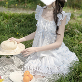 原创设计日系可爱中古感奈奈风网纱上衣蛋糕裙套装 啦啦酱 小兰花