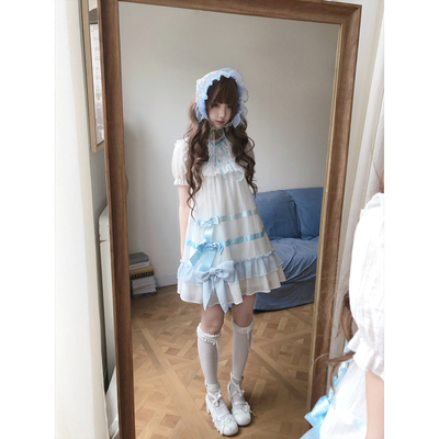 啦啦酱 夏日海贝 海盐少女风连衣裙波点丝带蝴蝶结洛丽塔娃娃裙女