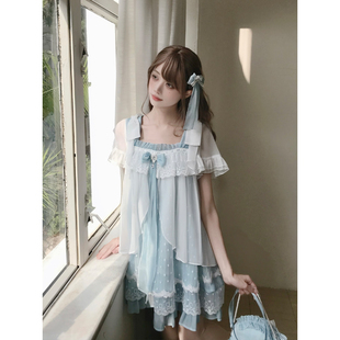 啦啦酱 浮光浅梦 水母裙蕾丝娃娃裙立体蝴蝶结波点提花连衣裙女