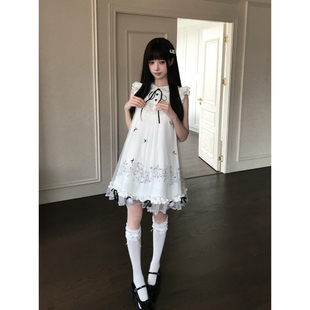 啦啦酱 星落云间兔 兔兔印花甜妹连衣裙娃娃领蝴蝶结网纱蓬蓬裙