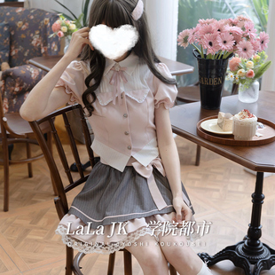 小个子撞色套装 原创设计学院风假两件复古衬衫 夏 学院都市 啦啦酱