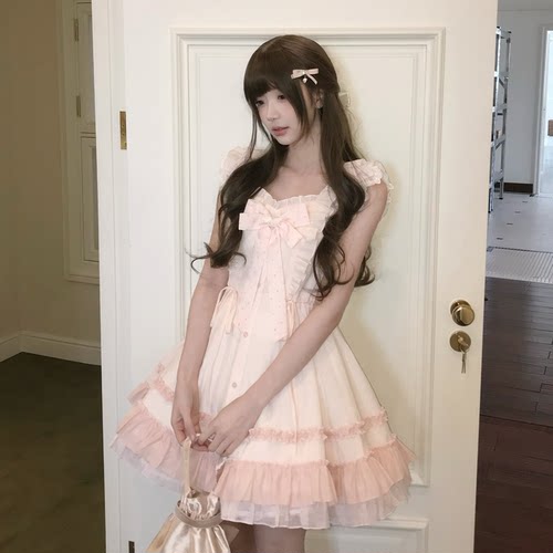啦啦酱 春时序 樱花粉甜美连衣裙少女感花边大裙摆公主裙女短裙