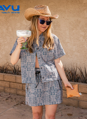 KAVU新款纽扣小碎花印花衬衫女短袖设计感小众2225