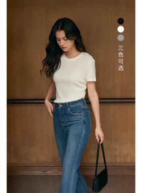 HeyDress天丝正肩t恤女夏季法式修身显瘦百搭半袖高级短袖上衣