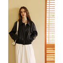 HeyDress黑色皮衣外套女秋季 休闲上衣 宽松显瘦机车风pu皮夹克短款