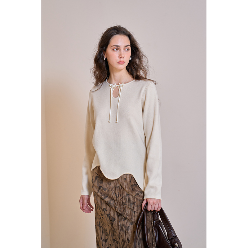 HeyDress新中式弧形下摆毛衣