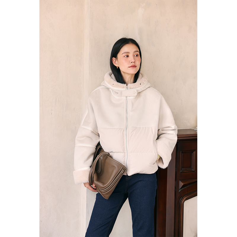 HeyDress宽松加绒麂皮短款羽绒服