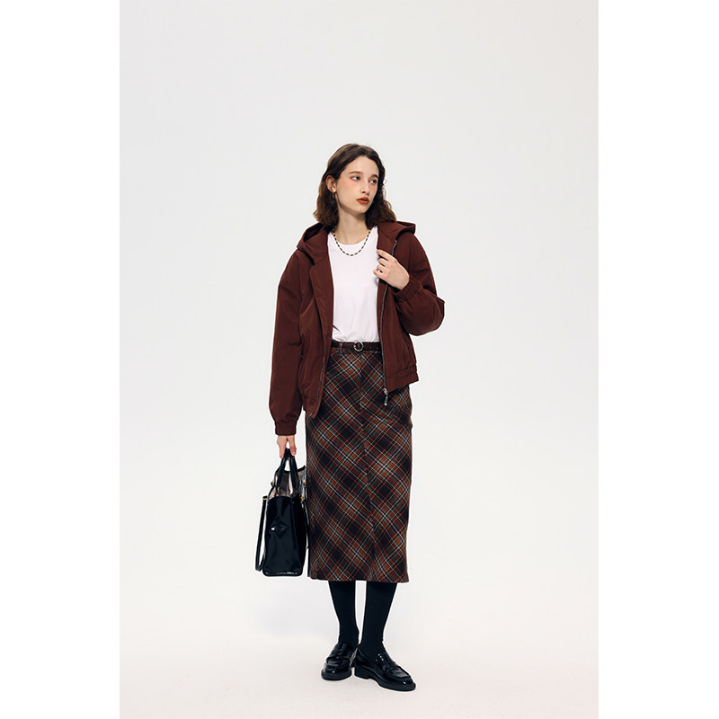 1HeyDress复古直筒半身裙女秋冬法式高腰格纹开叉棕色气质半裙,女装/女士精品,半身裙,淘宝优惠券,粉丝福利购,淘宝优惠卷