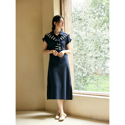 HeyDress藏青休闲polo领连衣裙