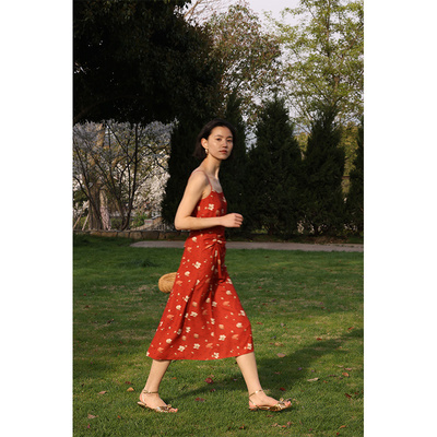 原创玉兰花吊带连衣裙