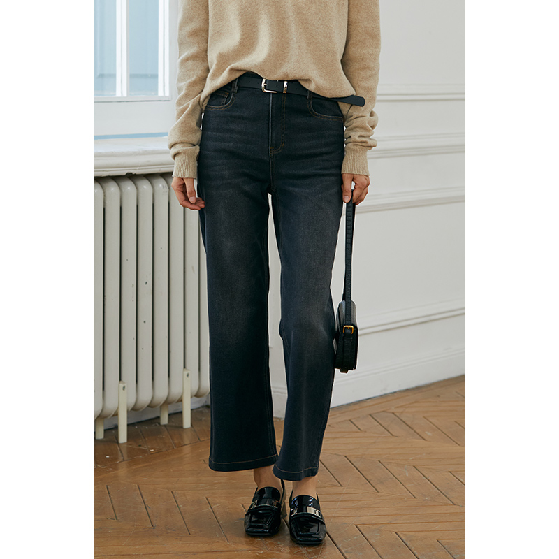 HeyDress复古高腰加绒弹力牛仔裤