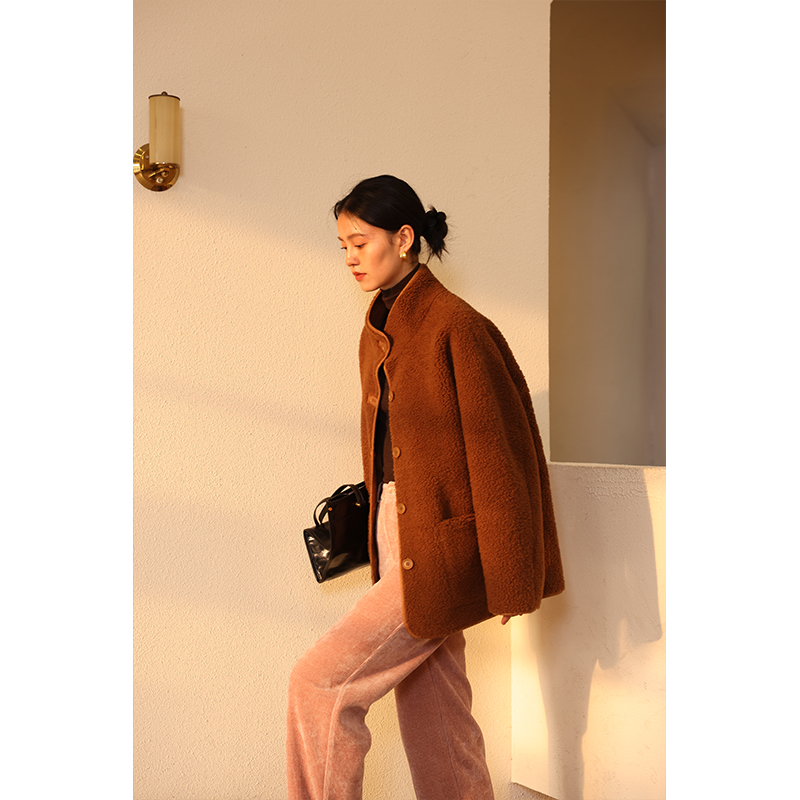 HeyDress慵懒感立领皮毛一体外套