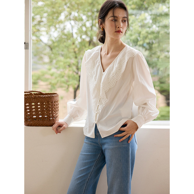 HeyDress法式浪漫蕾丝荷叶领衬衫