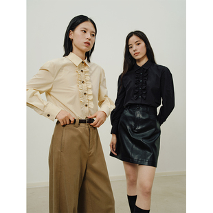 显瘦衬衣设计感长袖 HeyDress法式 修身 复古宫廷风衬衫 上衣 女春季