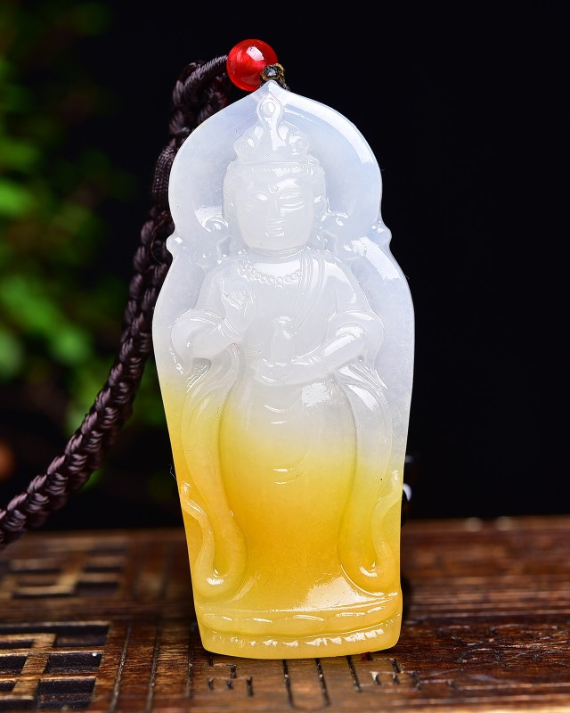 【珍藏品】天然老料黄龙玉观音菩萨吊坠