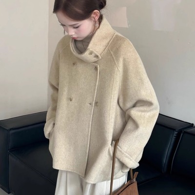 羊毛羊毛短款通勤立领羊绒大衣