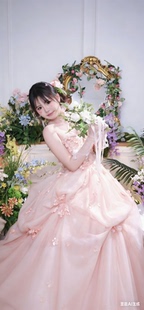 粉色婚纱礼服梦幻网纱 立体花朵蓬蓬裙花神