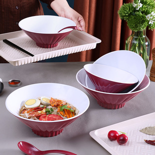 希尔双色袖纹密胺面碗餐具日式汤碗大拉面碗快餐厅商用家用面馆