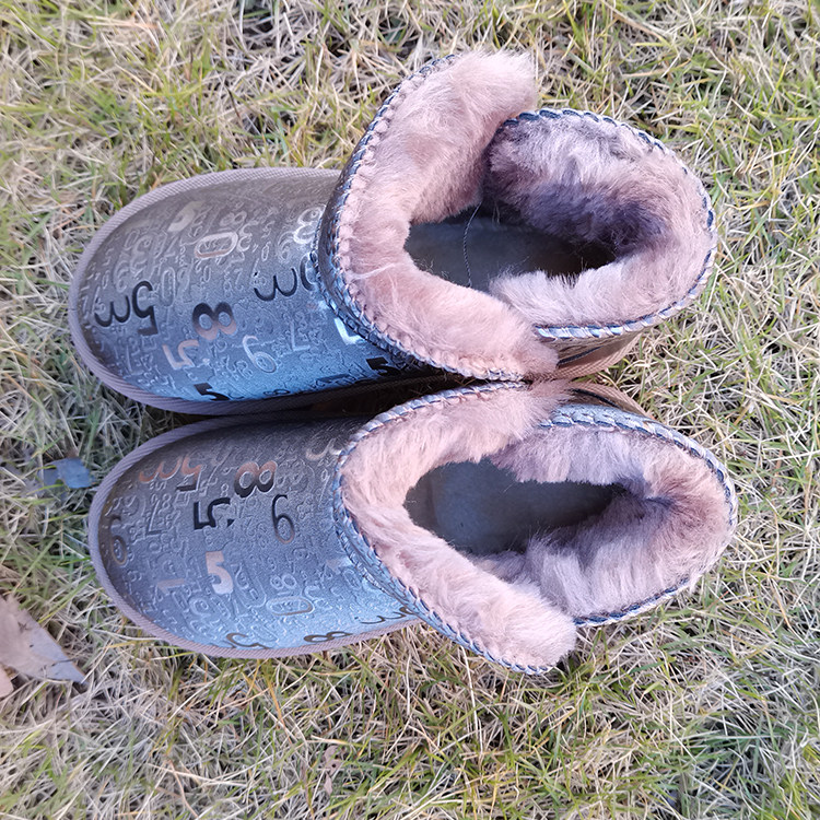 2218大童字母黑色雪地靴女冬季男童时尚平底棉鞋粉色休闲保暖鞋