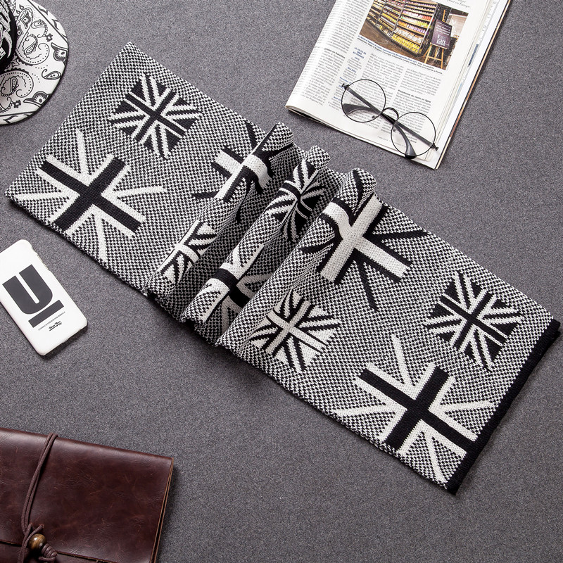 男经典黑白米字旗围巾韩版冬季保暖百搭学生女高级感围脖W1517P10，围巾，四季服饰