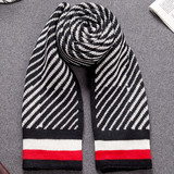 男柔软细腻黑白条纹混纺斜条纹围巾女冬围脖时尚巾W1520P10，围巾，四季服饰