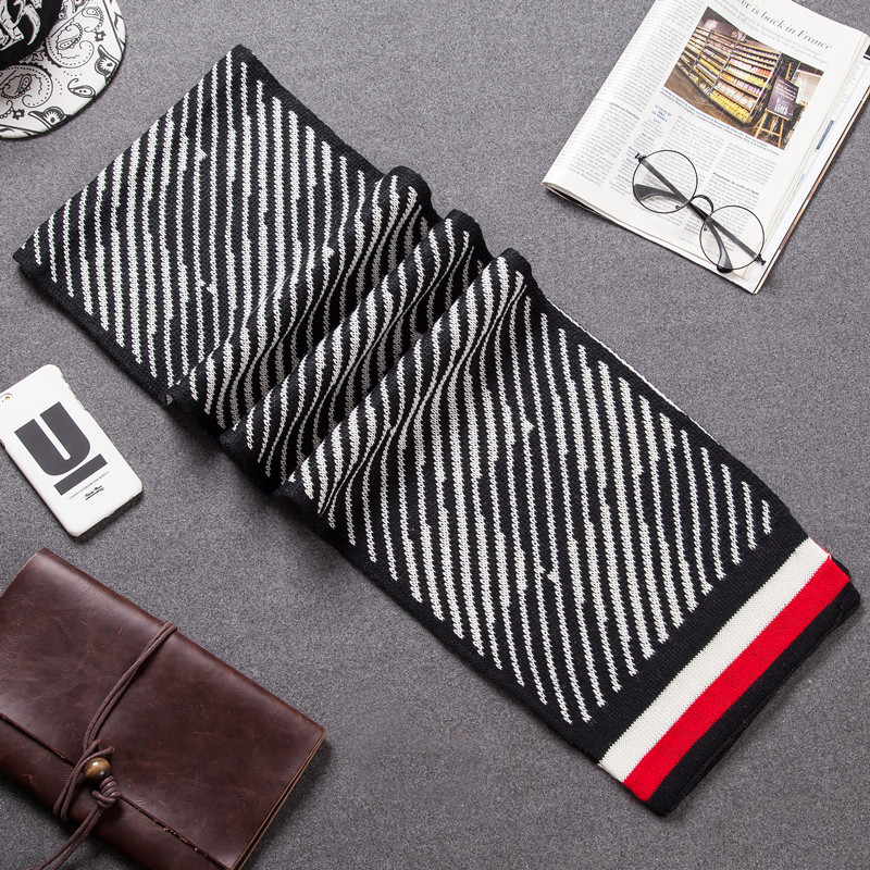 男柔软细腻黑白条纹混纺斜条纹围巾女冬围脖时尚巾W1520P10，围巾，四季服饰