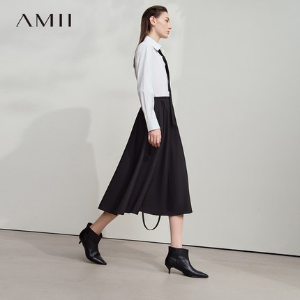 Amii通勤百搭格雷系抗皱免烫半身裙女2025秋新款宽松中长款A字裙
