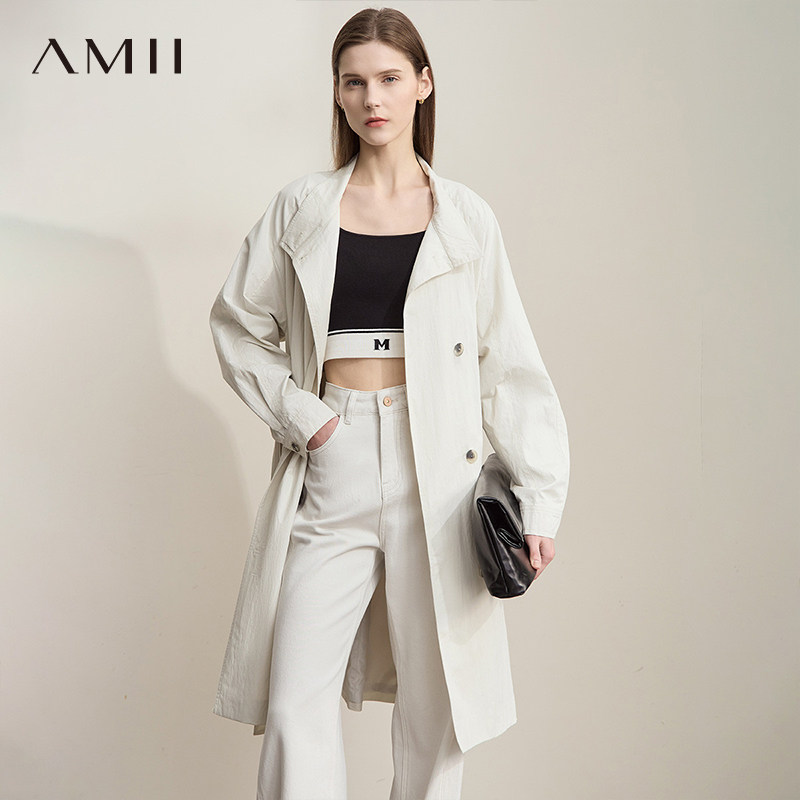 AMII【日系极简风】2026春休闲日系风长款风衣外套女高级感风衣