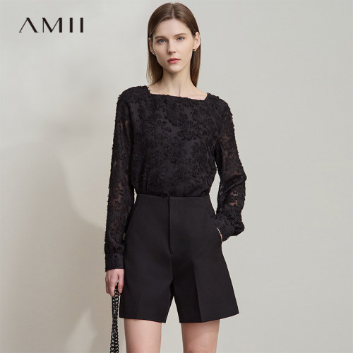 AMII【法式优雅】秋款法式名媛风剪花流苏长袖衬衫女秋秋