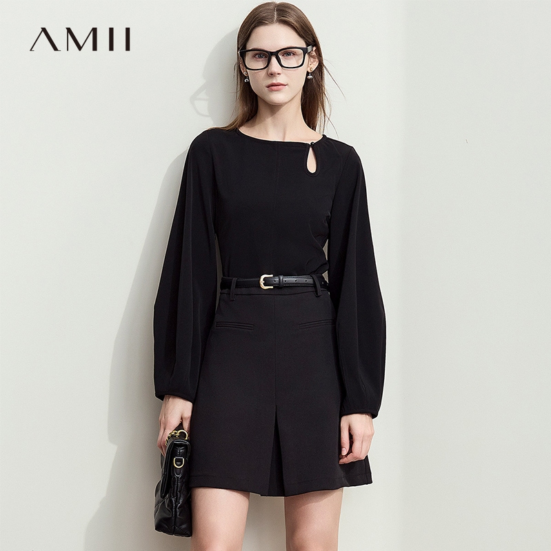 AMII【法式优雅】秋秋法式静奢格调水滴镂空灯笼袖衬衫女秋秋