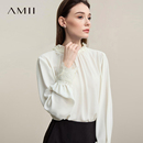 女宽松飘逸上衣 通勤风蕾丝花边拼接雪纺衫 Amii2026春新款 优雅法式