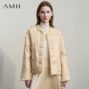 Amii【新中式羽绒服】25冬季新中式国风复古唐装加厚羽绒服外套女