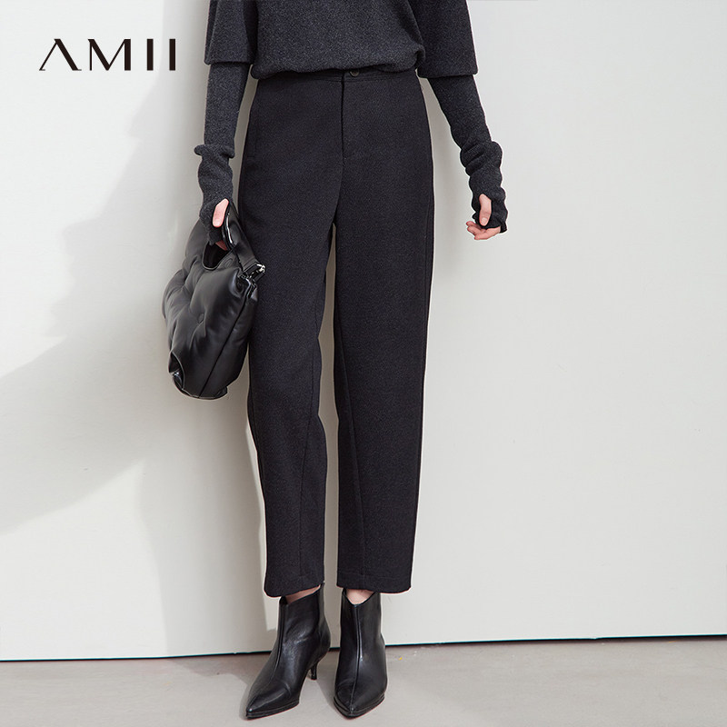 Amii【含绵羊毛醋酸】秋冬职场通勤厚款毛呢锥形小脚休闲裤女