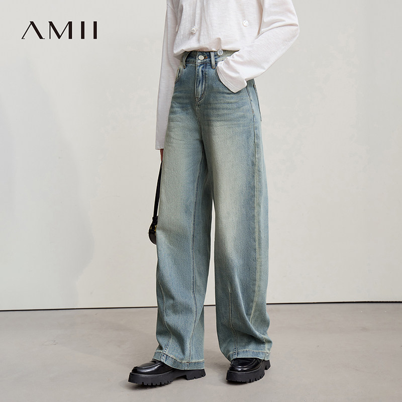Amii2026春新款复古丹宁风水洗棉质牛仔长裤女时髦宽松香蕉裤子,女装/女士精品,牛仔裤,淘宝优惠券,粉丝福利购,淘宝优惠卷
