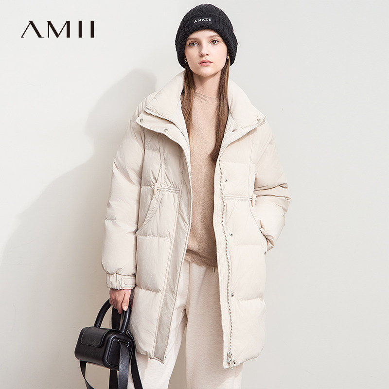 Amii【加厚羽绒服】冬款休闲简约宽松保暖中长款款羽绒服外套女