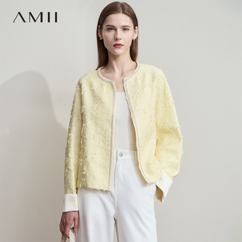 AMII【新中式】26秋复古新中式国风流苏剪刺绣外套短款直筒外套女