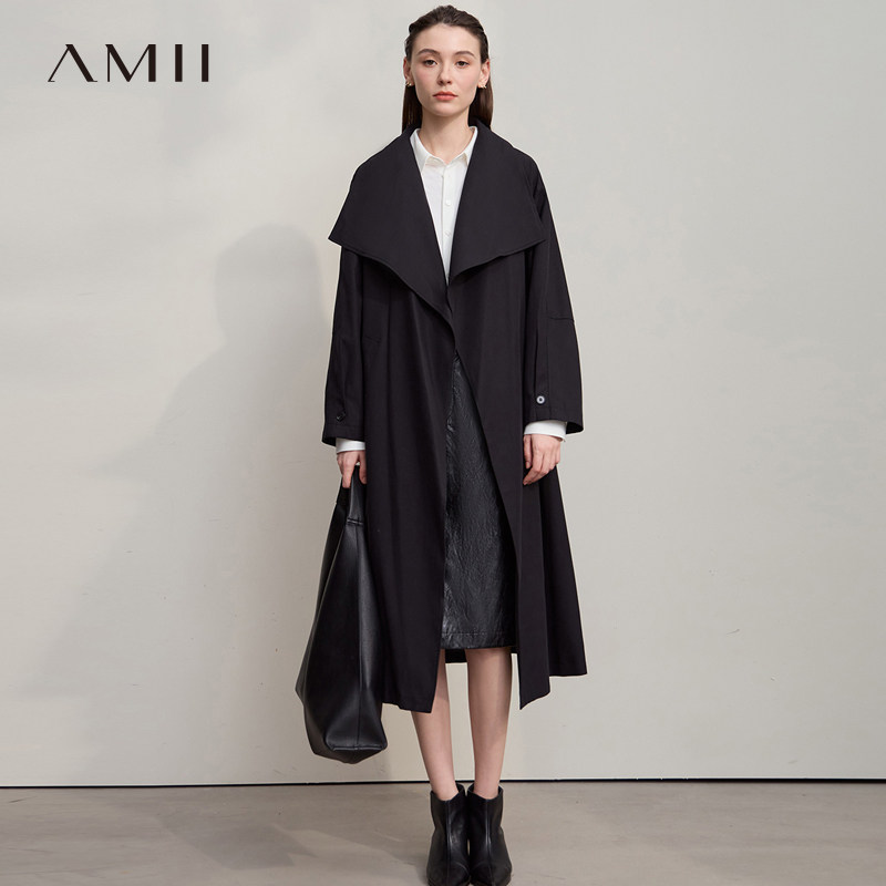 Amii【英伦极简风】25秋简约通勤长款款翻领风衣外套女高级感风衣