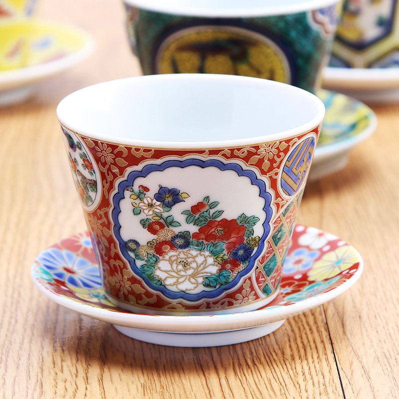 日本进口九谷烧小酒杯功夫茶杯日式陶瓷焼酒清酒白酒杯小碟子杯碟