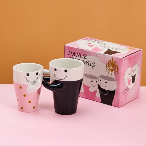 日本SUNART卡通可爱陶瓷对杯跳舞情侣杯创咖啡杯心意表情马克杯