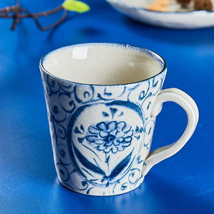 [和风]日本进口宗山窑马克杯复古手绘冰裂纹日式陶瓷杯咖啡杯套装