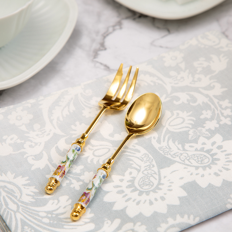 日本进口Wedgwood&Minton咖啡勺叉明顿Haddon哈顿系列镀金银套装