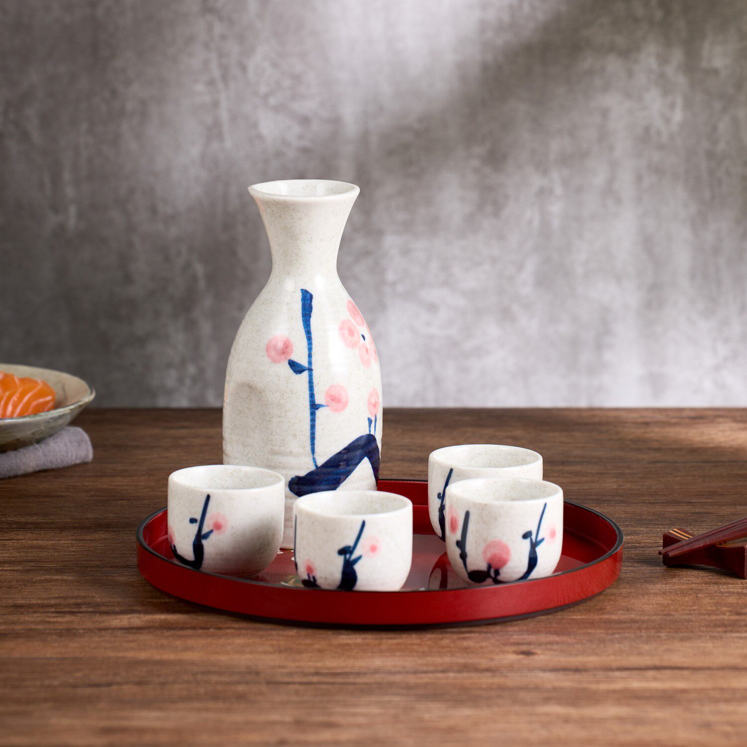 日本进口美浓烧一壶四杯套装家用酒壶酒杯清酒烧酒礼盒装白梨竹