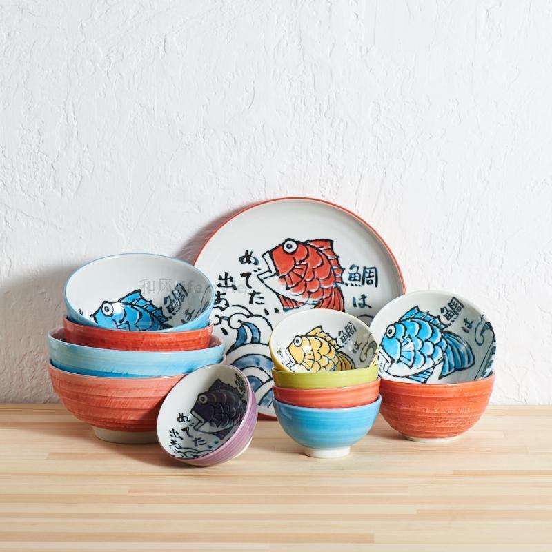 日本进口美浓烧釉下彩点心盘碗