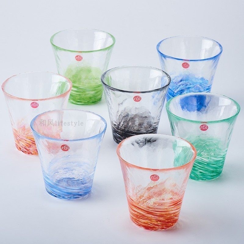 清仓日本进口ADERIA津轻手工玻璃杯12色彩色玻璃水杯饮料杯清酒杯