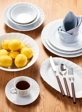 日本进口美浓烧歌颂白色陶瓷餐具 饭碗汤碗圆盘平盘椭圆碟点心碟