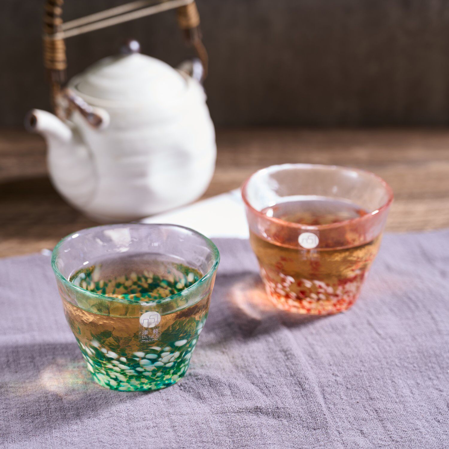 日本原装进口津轻手工对杯茶杯水杯彩色玻璃杯冷茶杯非耐热玻璃