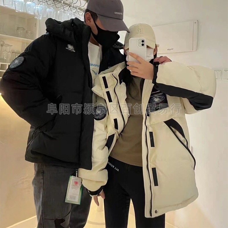 2025莆田现货/N++B冬季男女徽章羽绒服加厚连帽工装外套上衣