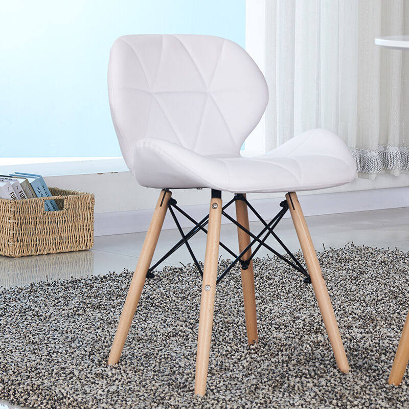 百思宜洽谈椅现代休闲简约皮椅餐厅家用靠背餐椅伊姆斯椅子白色