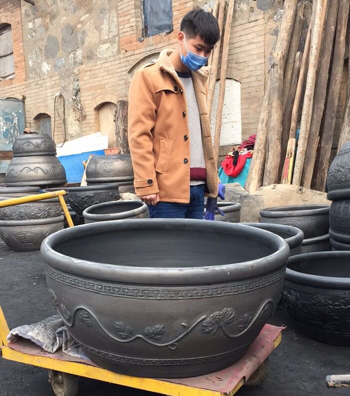 生态鱼缸老北京鱼盆泥盆 黑陶鱼缸 澄江泥 直径一米莲花盆金鱼缸